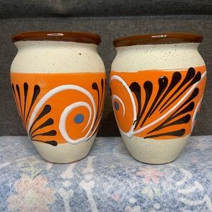 Mexican authentic ceramic terracotta tumblers/cup set of 2- cantaritos engobados